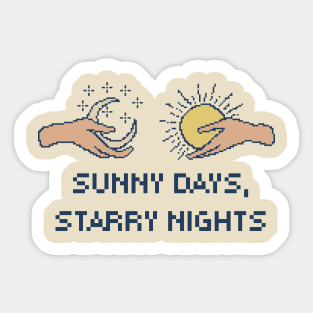 Sunny Days, Starry Night. 8Bit Pixel Art Sticker